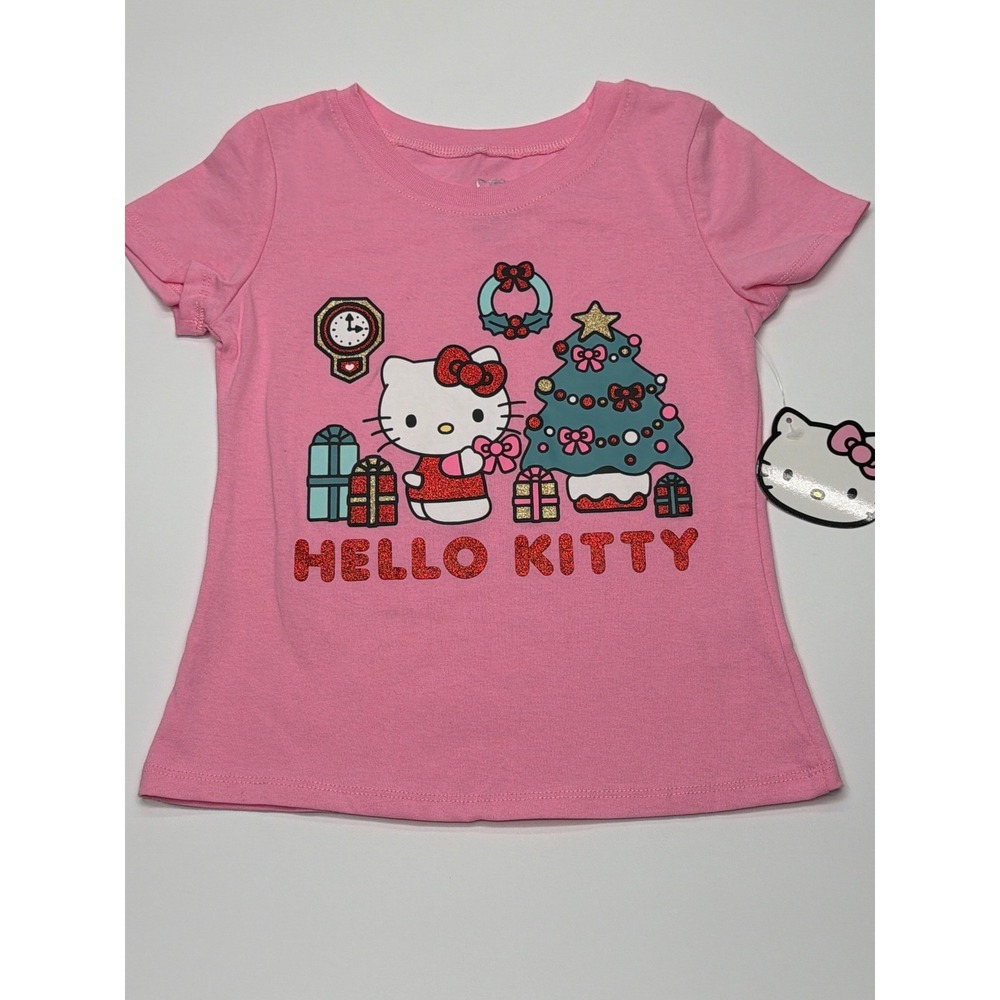 Kids Girls Pink Hello Kitty Christmas Tree Holiday T Shirt Size 7 NWT